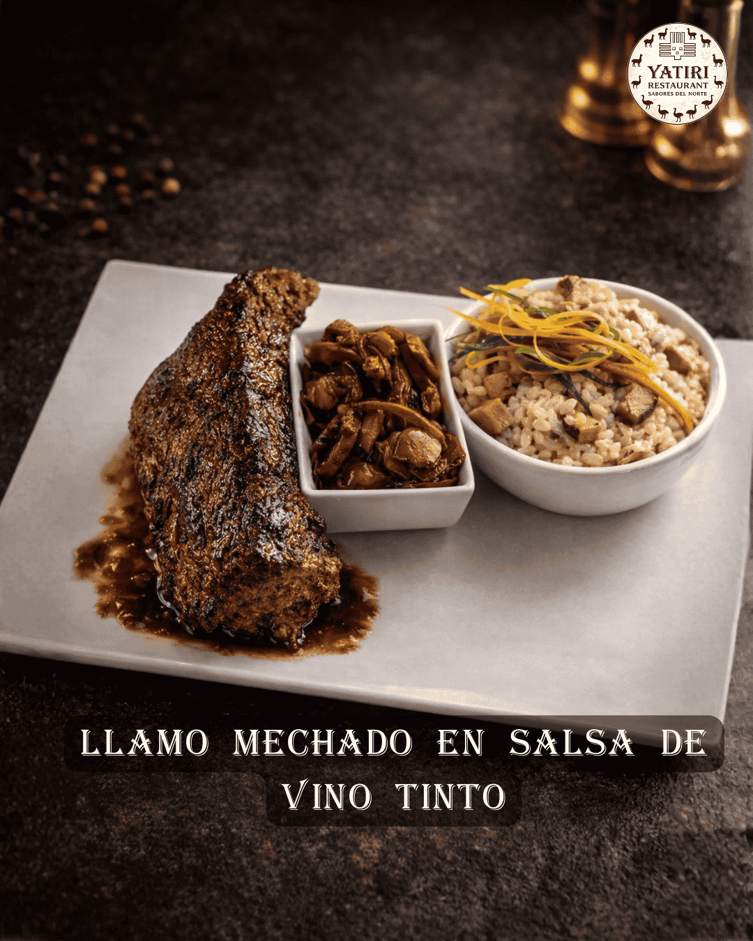 Llamo Mechado en Salsa de Vino Tinto